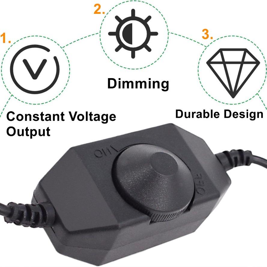 5V/12V 24V LED Knob Dimmer Switch DC USB Female To Male Extension Cord with Rotary ON OFF Controller White Black Strips Lights