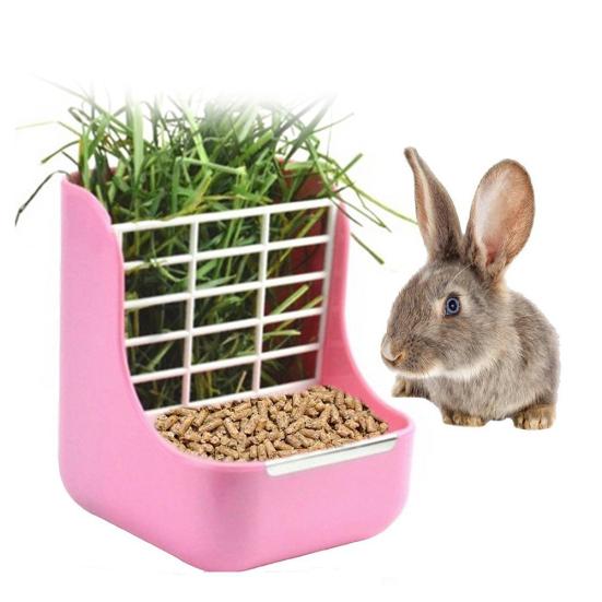 2 in 1 Rabbit Guinea Pig Chinchilla Hay Grass Feeder Rack Pet Food Feeding Bowl