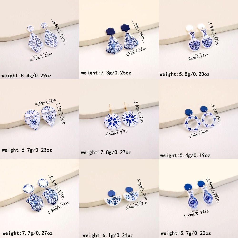 Chinese Style Blue and White Porcelain Earrings Wave Point Elegant Geometric Earrings  Lady/Gifts