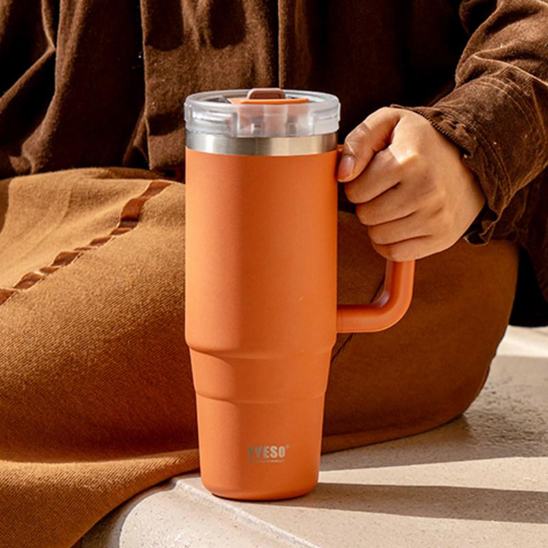 1200ml Tyeso Vacuum With Handle Bottle Stainless Steel Car Mug Straw Thermal Iced Travel Cup Tumbler Hot Cold Water Cup