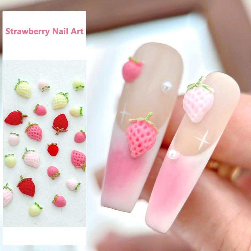 50Pcs Sweet Strawberry Nail Charms 3D Resin Cartoon Fruits Nail Rhinestones Decorations Parts Diy Summer Nail Art Accessories