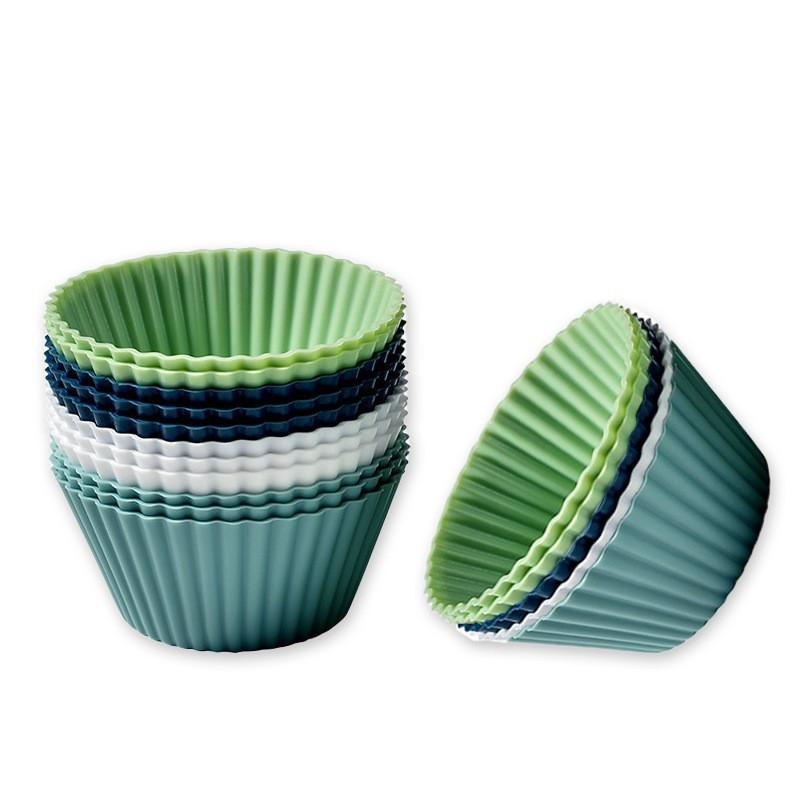 Silicone Muffin Cups 12 Pack Round Non-Stick Baking Molds Morandi Colors Reusable Cupcake Liners for Oven