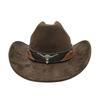 Cow Head Belt Suede Leather 7.5Cm Western Cowboy Fedora Hat Women'S Men'S Church Jazz Hat Fashion Travel Party Hat Denim Hat