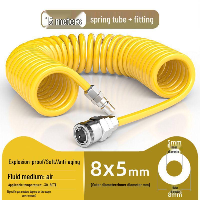 Retractable 8mm PU Spiral Air Hose with Quick Pneumatic Connector