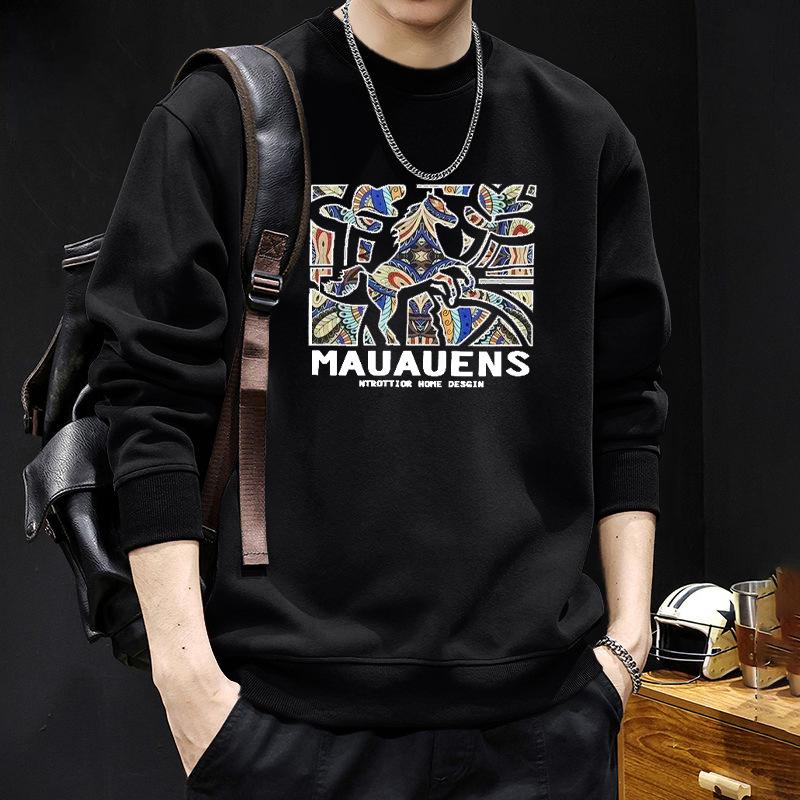 

Men s Fleece-Lined American Retro Letter Print Crewneck Sweatshirt for Fall/Winter - Trendy, Loose-Fit Street Style. 3XL (Suggest 190-220 lbs)