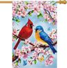 Heyfibro Spring Summer Cardinal Garden Flag 28x40 Double Sided Burlap, Bluebird & Cherry Blossom Flower Yard Banner for