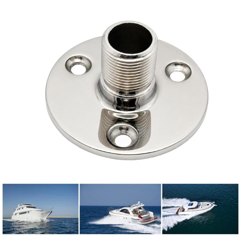 Round Flange Marine Antenna Mount with Three Countersunk Holes, 316 Stainless Steel 1 Inch Threaded Boat Base for Yacht Marine Hardware Repair