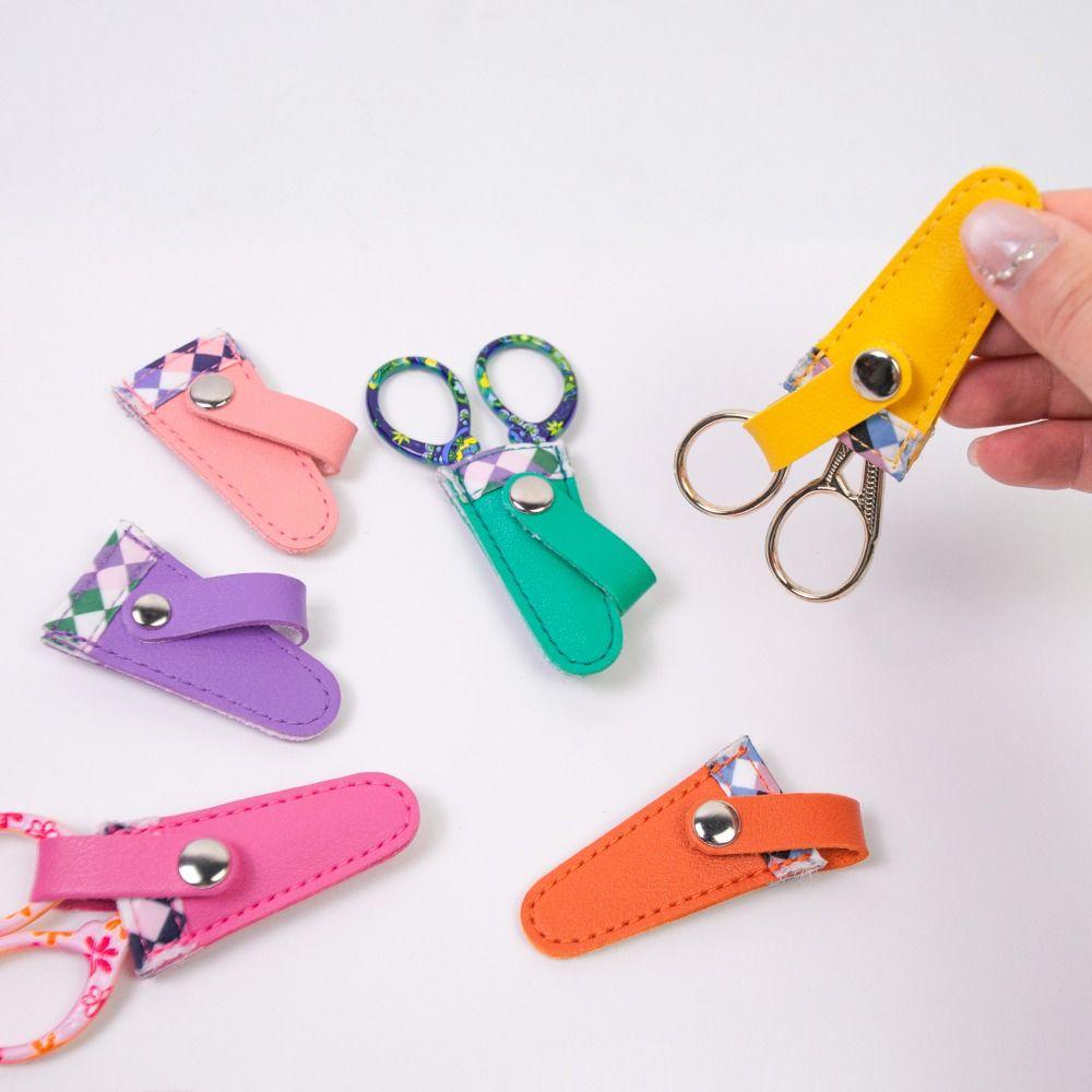 DIY Art Embroidery Scissors Storage Case PU Leather Colorful Scissors Sheath Protective Cover Household Dead Skin Tweezers Cap