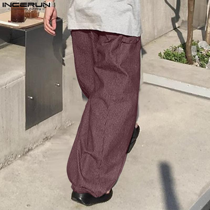 INCERUN Men Drawstring Elastic Waist Striped Casual Loose Harem Pants