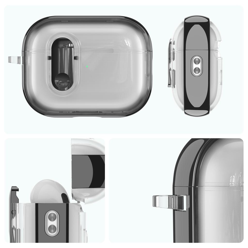 For Apple AirPods Pro / Pro 2 Case Clear Electroplated TPU PC Earbuds Cover with Lock Clasp / Carabiner