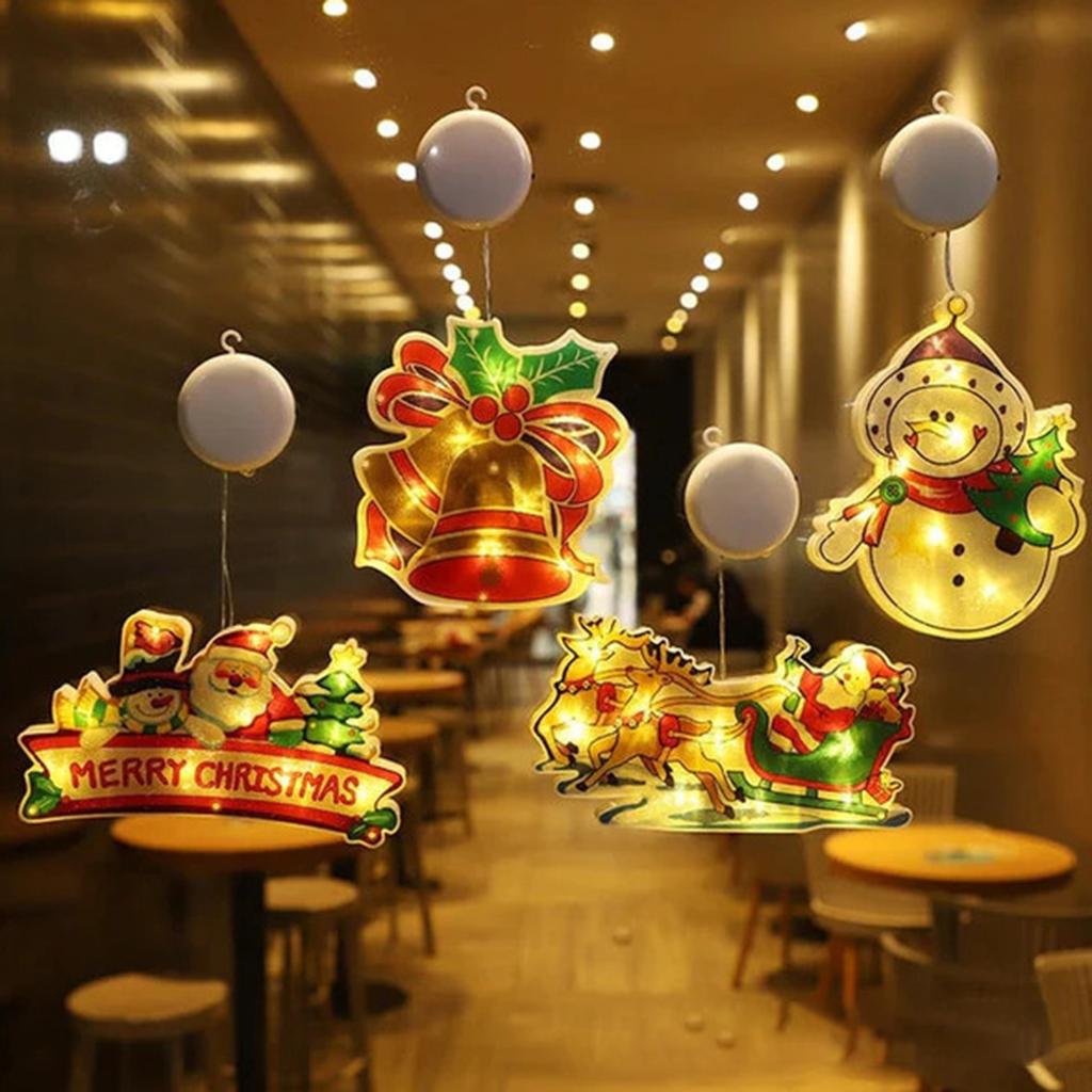 Halloween Witch Doll Statue Desktop Decoration LED Christmas Suction Cup Light, Elderly Snowman Shaped Window Decoration Light