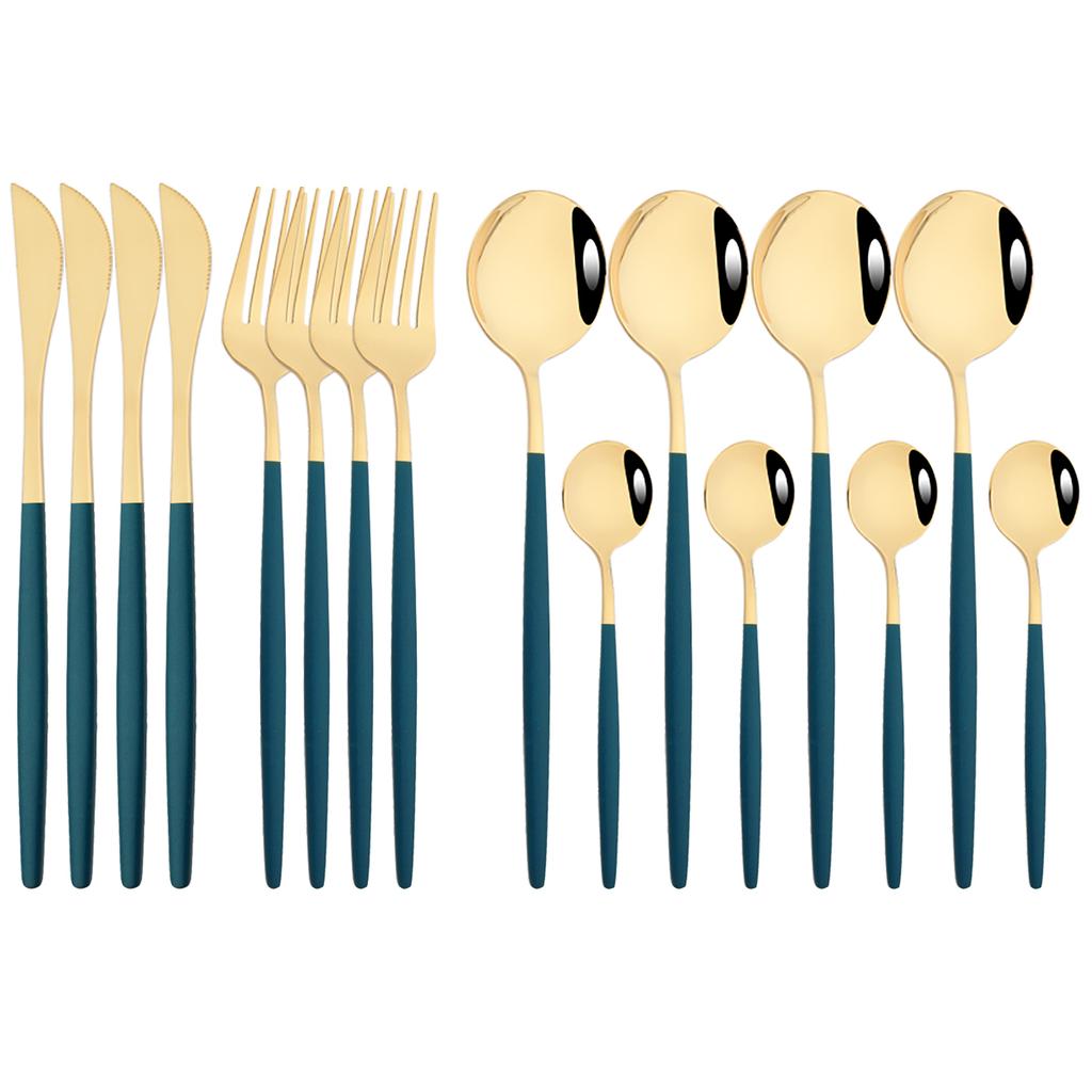 Luxury 16Pcs Black Silver Cutlery Set Knife Fork Tea Spoon Dinnerware Set Stainless Steel Flatware Western Kitchen Tableware Set