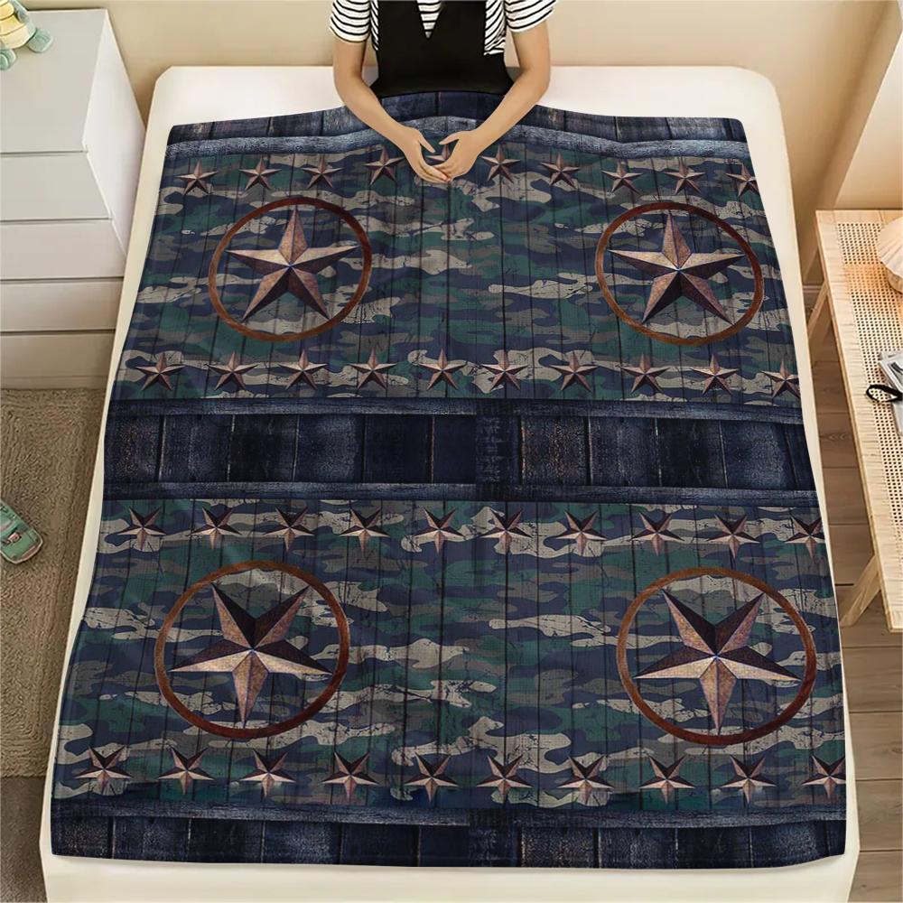 1Pc Western Texas Print Flannel Blanket, High Quality Comfortable for All Seasons, Home Decor, Warmth and Comfort, Perfect for Christmas Gifts