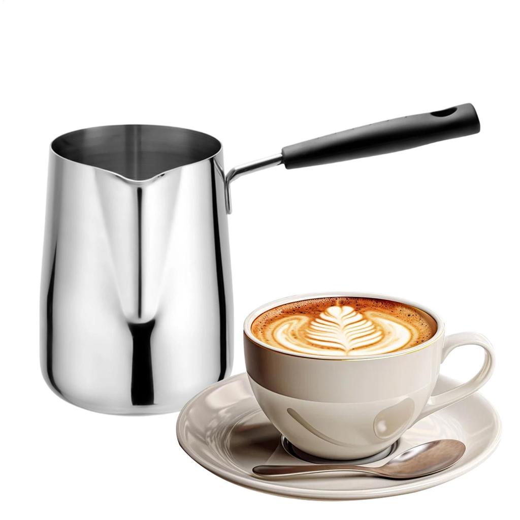 600ml Turkish Coffee Maker with Pouring Spout Small Stainless Steel Coffee Pot Coffee and Butter Warmer Long Handle Coffee Maker