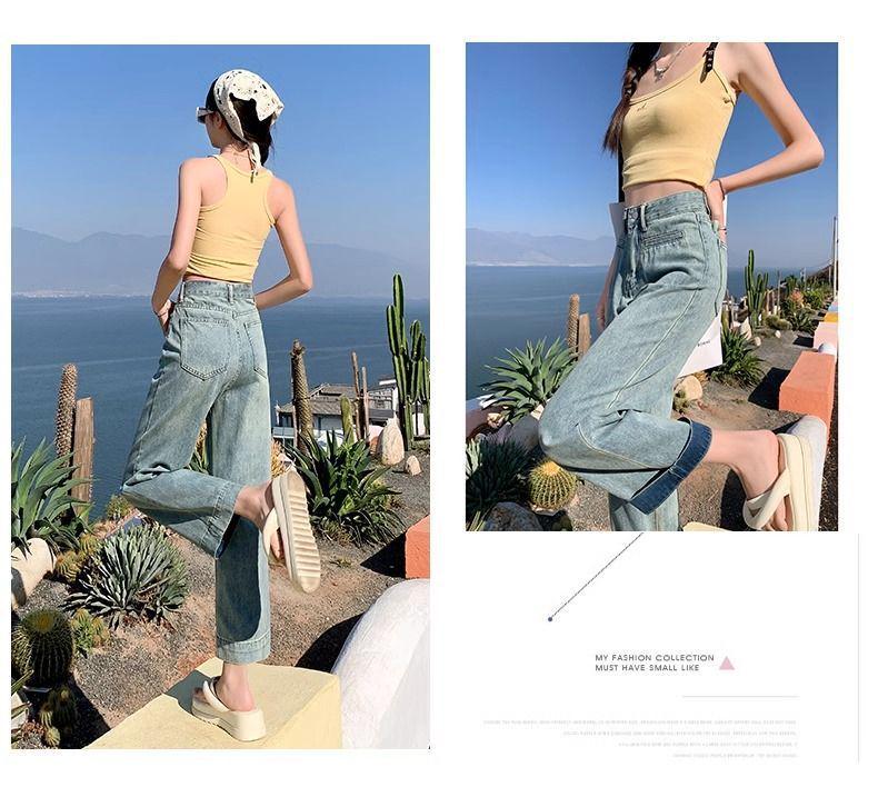 Plus Size Women's Loose High Waist Wide Leg Jeans with Front Patch Pockets