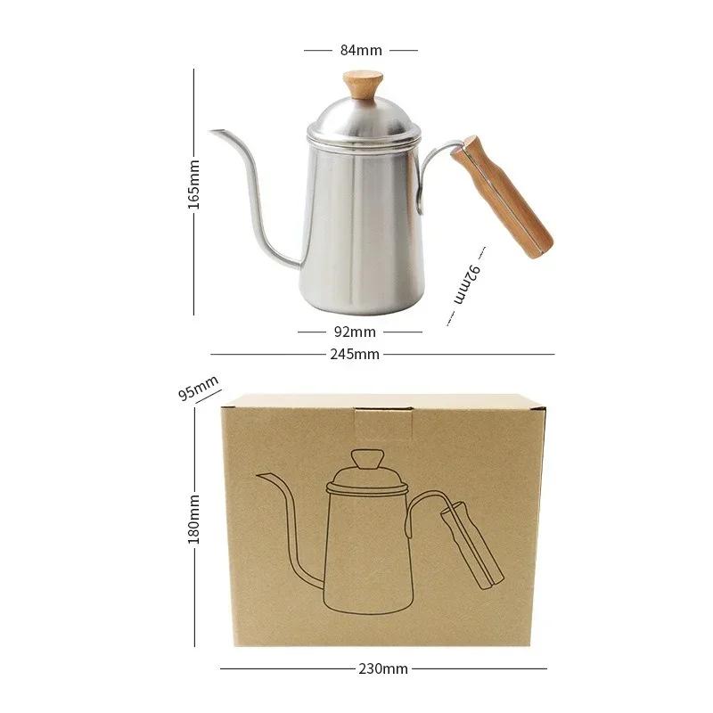 

650ML Coffee Hand Brewed Pot Japanese Long Narrow Spout Handle Stainless Steel Kettle Camping Teapot Coffee Brewing Accessories серебряный