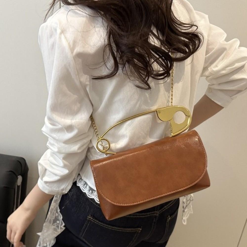 Classic PU Paper Clip Handbag Small Square Vintage Style Shoulder Messenger Bag Personality Versatile Crossbody Bag Daily