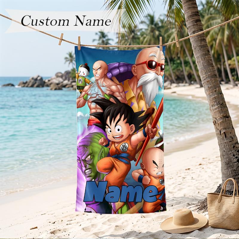 Dragon Ball Custom Name Printed Beach Towel Personalized Soft Towel For Swimming Beach Travel