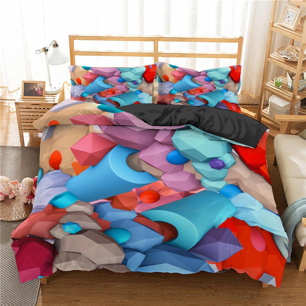 Building Block King Queen Duvet Cover Colorful Brick Bedding Set For Kids Teens Adults Cartoon 2/3pcs Polyester Comforter Cover