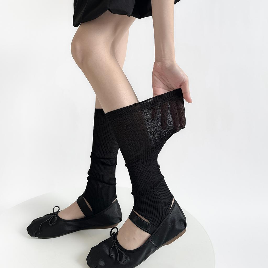 Summer ThinWomen Leg Warmers Ballet Style Breathable Knitted Foot Cover JK Lolita Leg Warmers Solid Color Long Socks Stockings