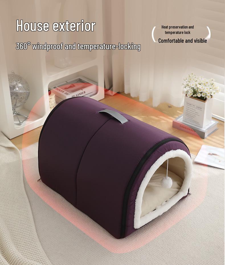 Four Seasons Washable Pet Bed: Winter Warmth for Cats & Dogs, Indoor/Outdoor Use, Cozy Villa Design, Dog House & Mattress