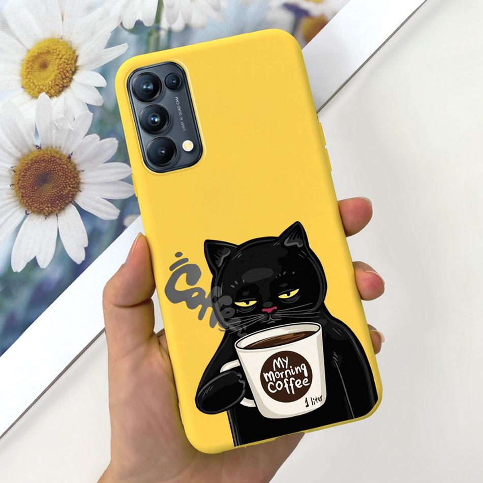 For OPPO Reno5 Pro 5G 4G Reno5 Phone Case Reno 5 5Pro CPH2201 CPH2145 Cute Cat Cartoon Candy Color Soft Silicone TPU Back Cover