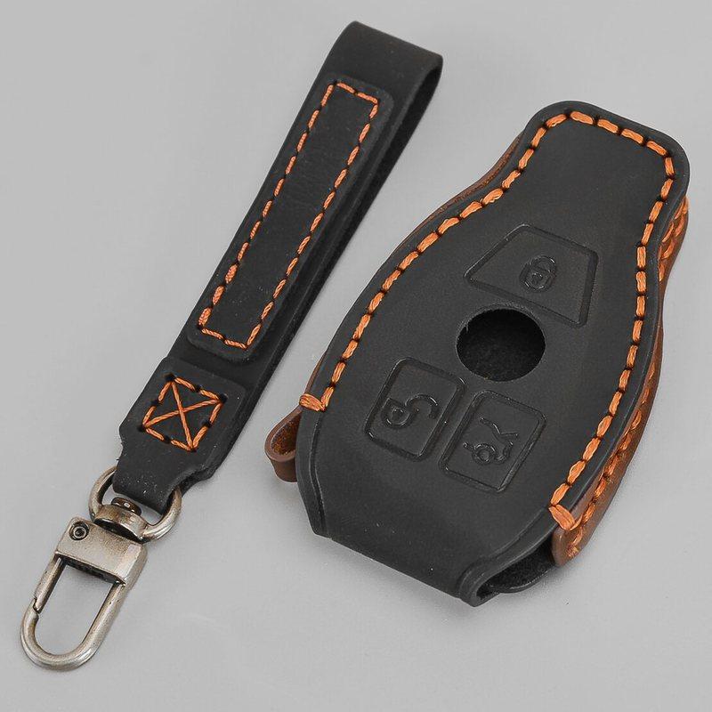 

3 Buttons Remote Car Key Cover Fob Case Protector Keychain fit for Mercedes Benz A B C E S R CL CLA AMG GL ML SLK Black Leather