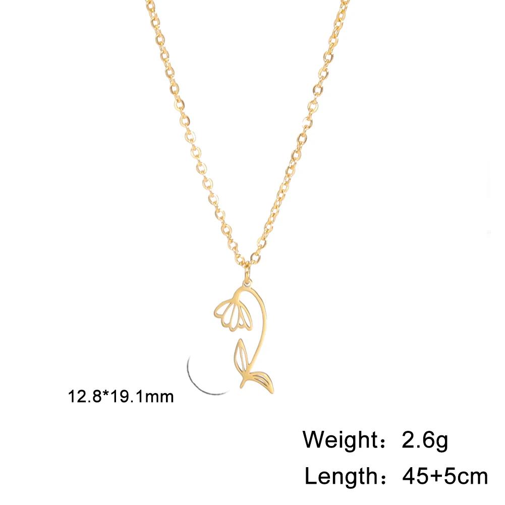 Stainless Steel Birth Month Flower Necklace Snowdrop Daisy Rose Pendant Neck Chains Trendy Jewelry Birthday Gift