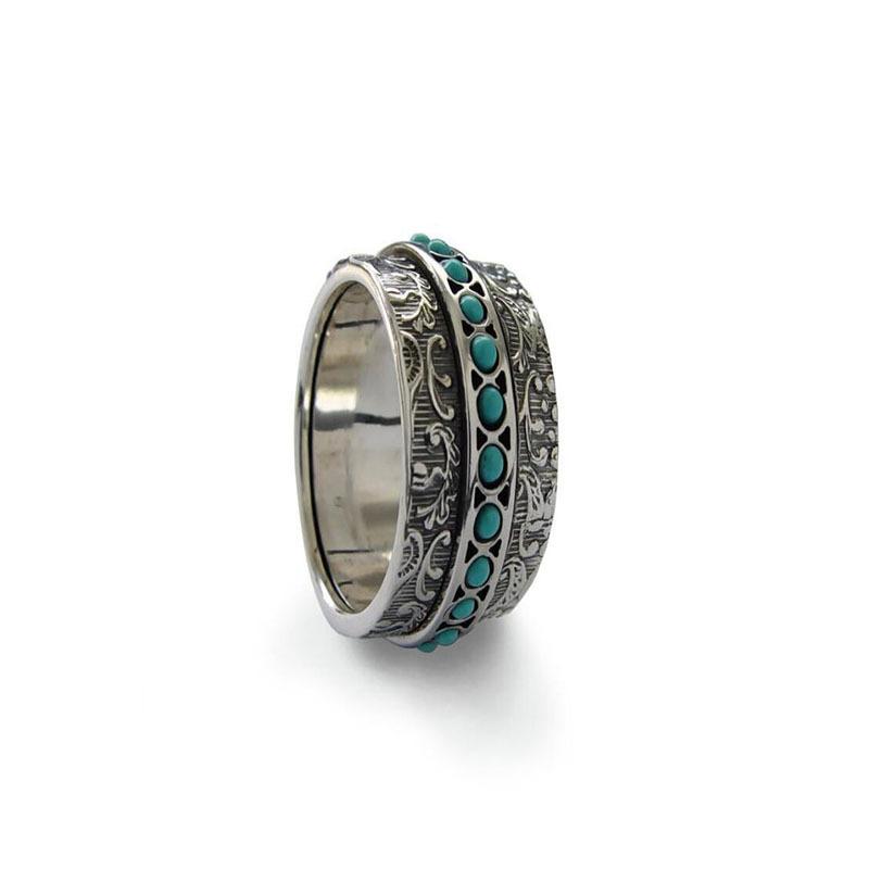 Full Circle Blue Turquoise Ring European and American Fashionable Men's and Women's Rings