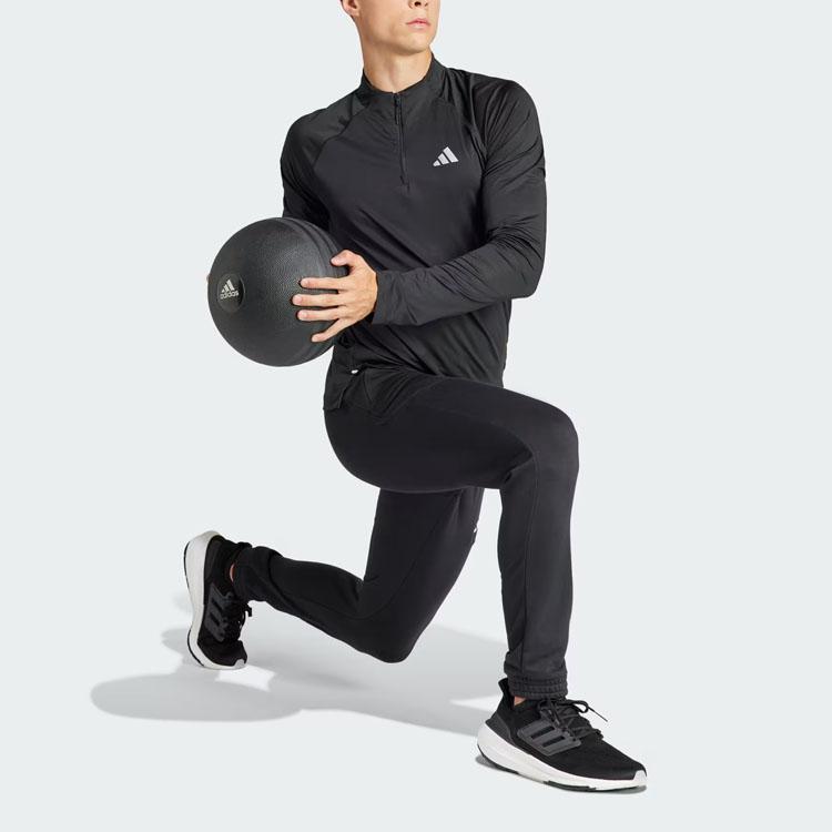 Adidas Gym Training 1/4-Zip Long Sleeve Tee Black Men Streetwear IP4468