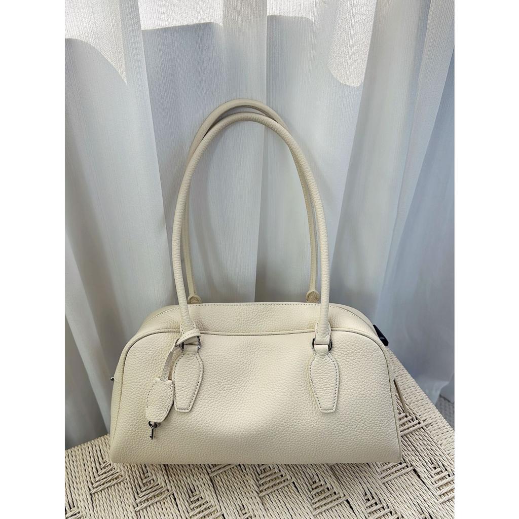 Old money wind India bowling bag long handle underarm bag first layer cowhide leather shoulder bag women