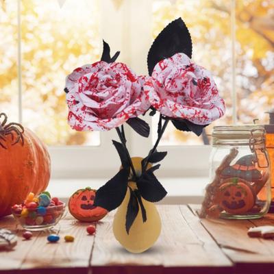 2 Piezas Decoración de Flores Artificiales de Halloween Realista Ramo de Rosas de Sangre Flores Falsas para Festivales de Fantasmas Fiestas Decoración del Hogar