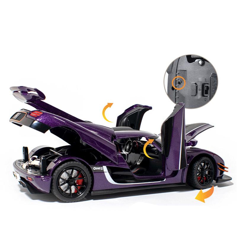 1/24 Koenigsegg ONE 1 Model sportovního auta z hliníkové slitiny Odlévaný kovový model závodního auta Vysoká simulace Zvuk a světlo Dětské hračky Dárek