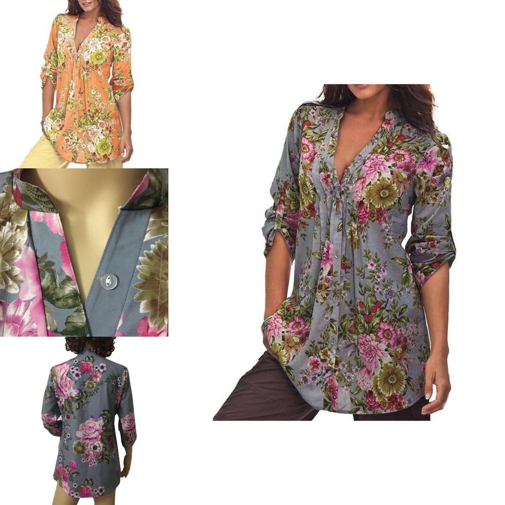 Elegant Bb Women Floral Print V-neck Big Size Tops Tunic For All Seasons