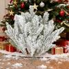 10/20/30Pcs Artificial Snowy Pine Branch 5 Fork Faux Greenery Stem Fake Plants Pick Xmas Holiday Wedding Party Home Decoration