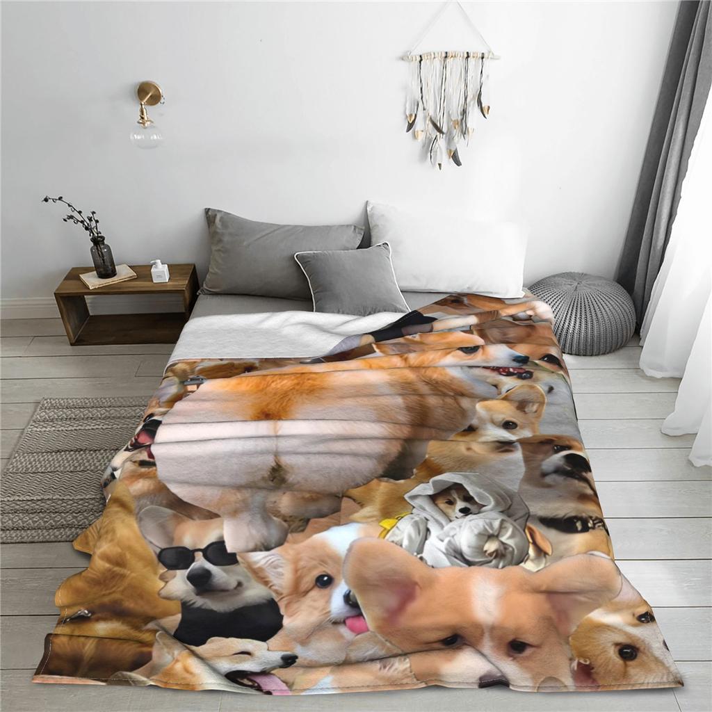 Corgi Dog Blanket  Airplane Travel Flannel Throw Blanket For Couch Bed Warm Soft Custom Quality Bedspread Gift