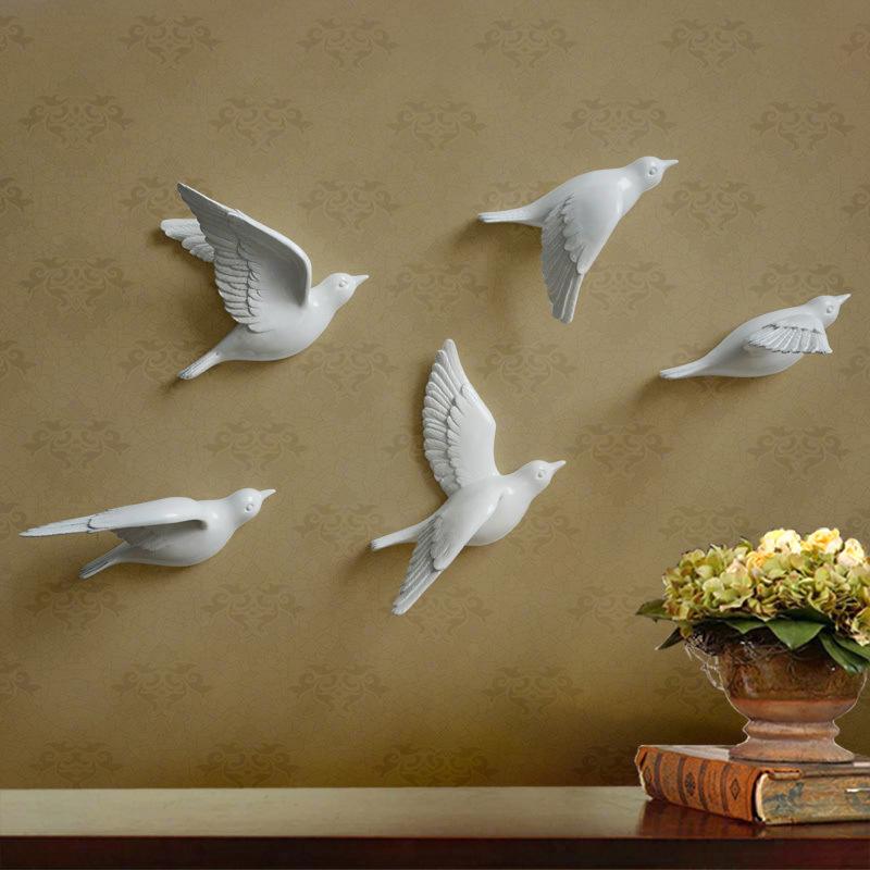 3D Resin Bird Wall Decor, No-Drill Hanging Decorative Birds for Home Wall Art