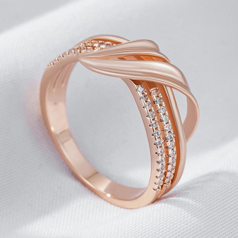 Golden Double Layer Geometric White Zircon Women Rings Girls Fashion Accessories Party Wedding Matching Jewelry