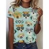 Summer women's dog cartoon animal round neck short sleeved T-shirt