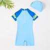 Boys' Cartoon Short-Sleeve One-Piece Swimsuit with Zipper and Sun Protection (2025)