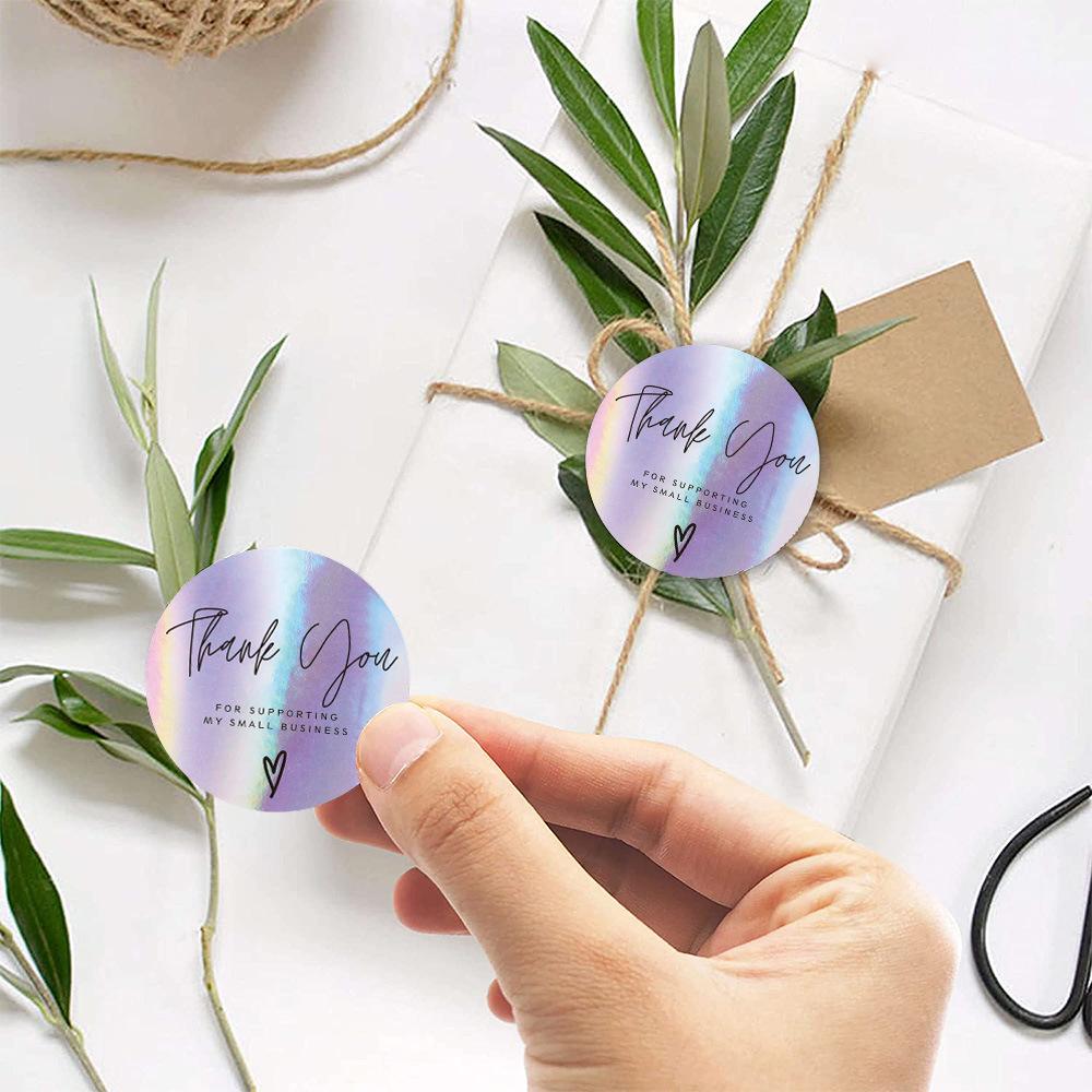 500pcs Rainbow Laser Thank You Stickers 1inch Small Business Stickers Adhesive Labels for Boutiques Wrapping Supplies