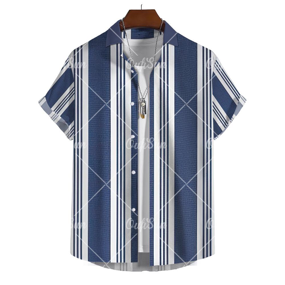 Hawaiian Men's Striped Shirts For Blouse Men Camisa Social Short Sleeve Casual Top Oversized Gym Clothing Fashion Male Vintage