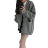 2025 Plus Size V-Neck Knit Cardigan: Loose, Mid-Length, Pocket Sweater Coat, Lazy Korean Style, Autumn Collection for Women