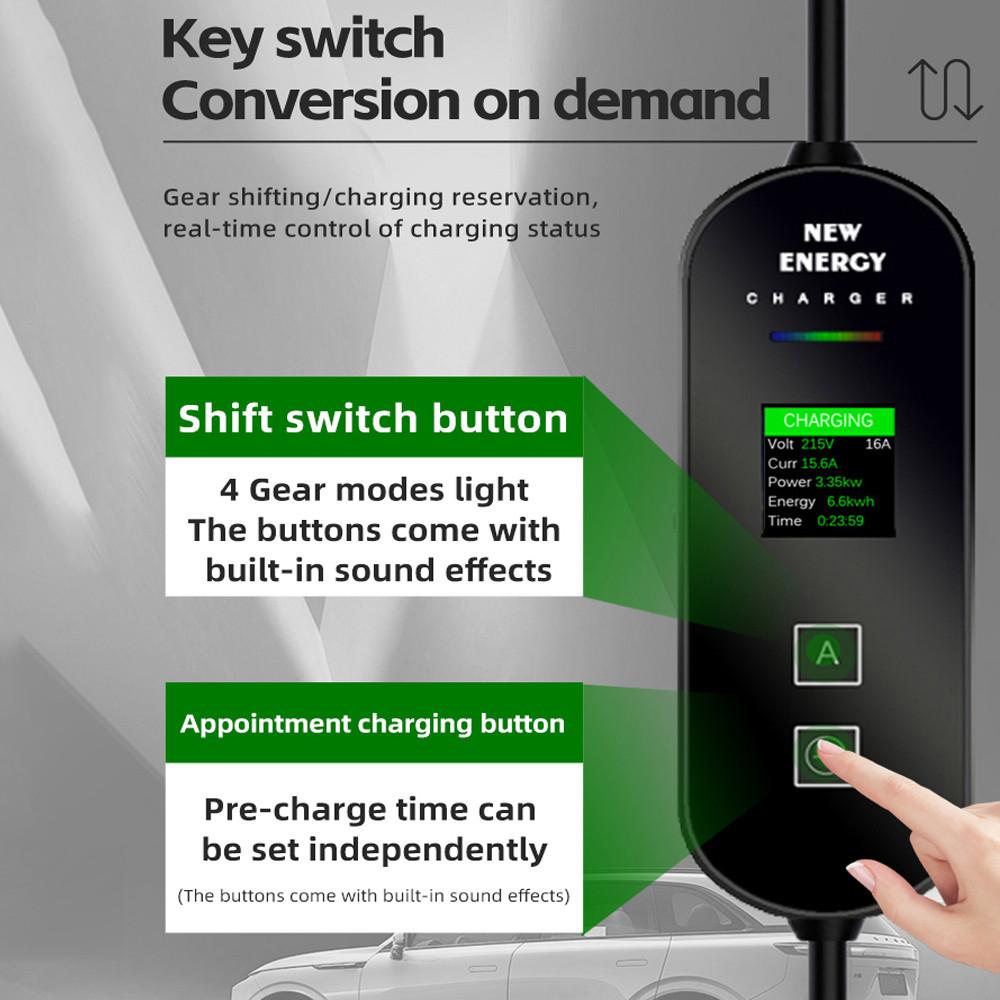 13A 3.5KW Intelligent Temperature Control Anti-Theft Charging Equipment LED Screen EV Charger Portable Electric Vehicle Charger