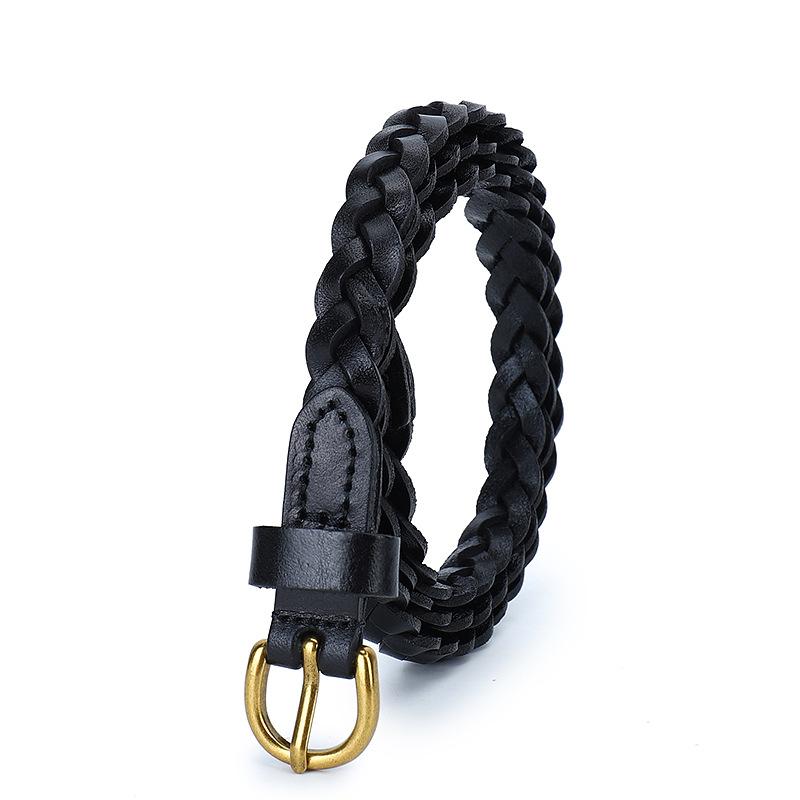 Woven Belt Women'S Leather Casual Pin Buckle Decoration First Layer Cowhide Thin Belt Fashion Style Small Waist Seal