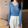 Sweater women's autumn and winter new versatile slim-fitting v-neck bottoming knitted sweater foreign style inner long-sleeved tight top