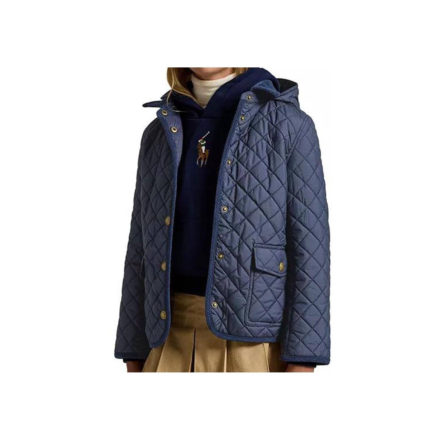 

Polo Ralph Lauren Хлопковая куртка Однотонная стеганая хлопковая куртка с капюшоном и длинными рукавами Детские куртки Темно-синего цвета CWPOOTWG6020094-410 M