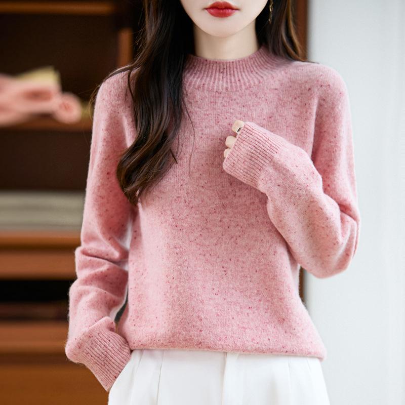 Women S Thick Half Turtleneck Loose Speckled Wool Sweater For Winter Inner Wear