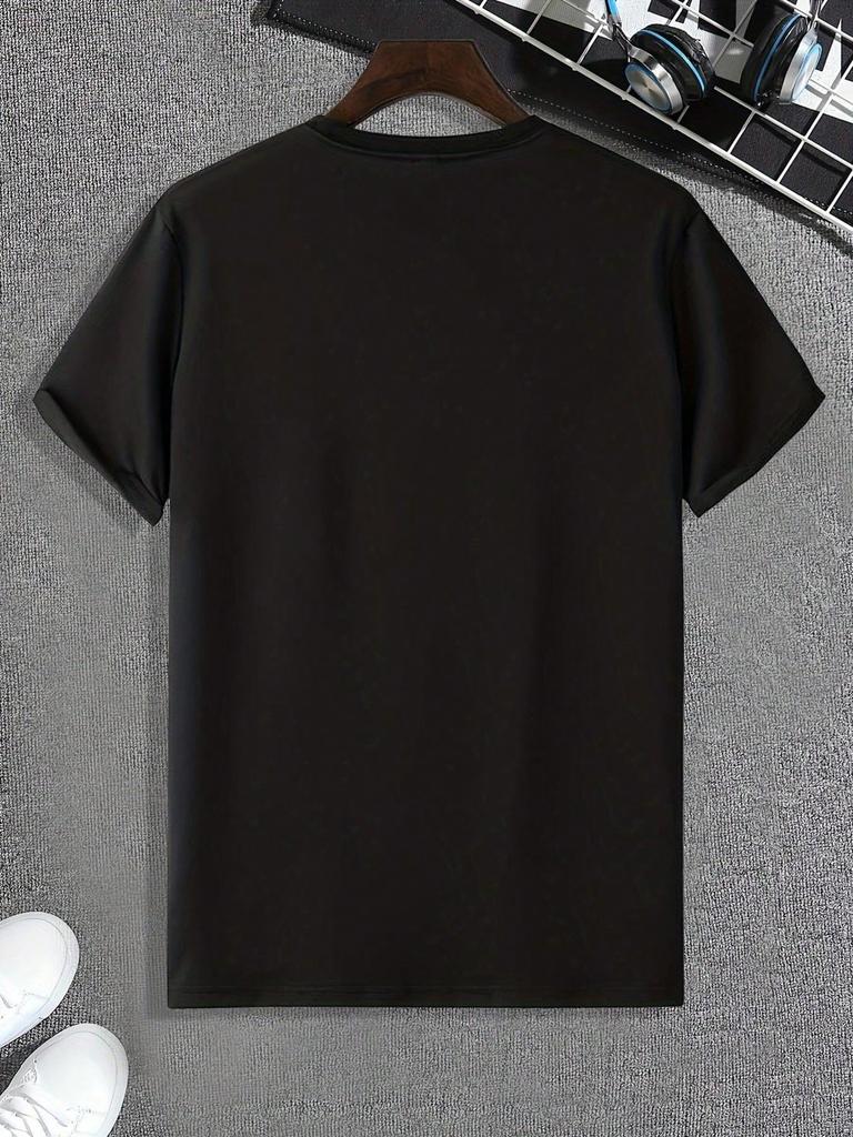 MenS Casual Black TShirt with Cute Cat Design  Soft Polyester Crew Neck Short Sleeve Summer Essential for Casual Attire