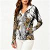 Women Lightweight Hooded Zip Up Jacket with Pockets Long Sleeve Printed Sun Protection Outerwear for Outdoor Activities